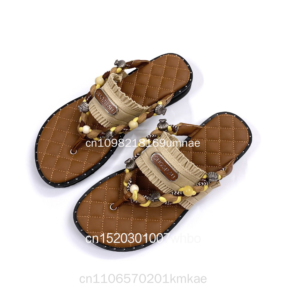 Flip Flop Leather Men - Nuove Ciabatte da Donna Retrò Intrecciate